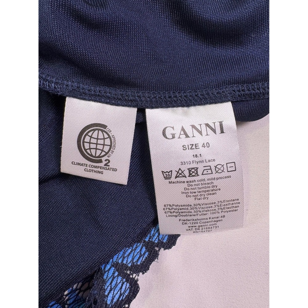 Ganni Flynn Lace Dress 40 US 8/10 Fluted Sleeve Shift Maximalist Party Retro - Picture 7 of 9